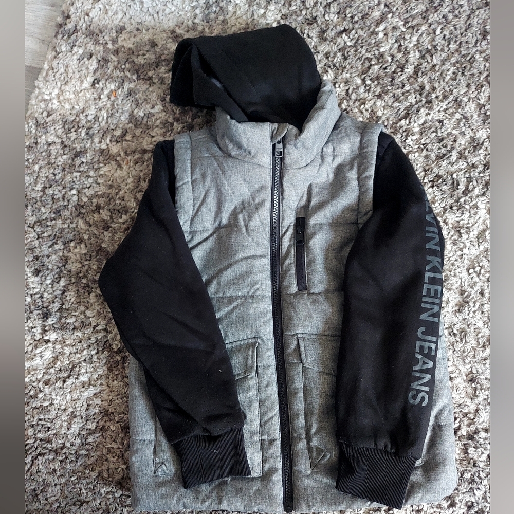 Calvin Klein Jeans Gray and Black Hooded Jacket